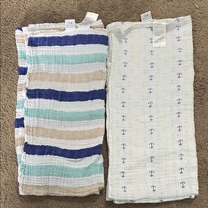 aden + anais Blue and Tan Muslin Blanket Set
